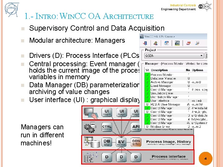 Industrial Controls Engineering Department 1. - INTRO: WINCC OA ARCHITECTURE n Supervisory Control and