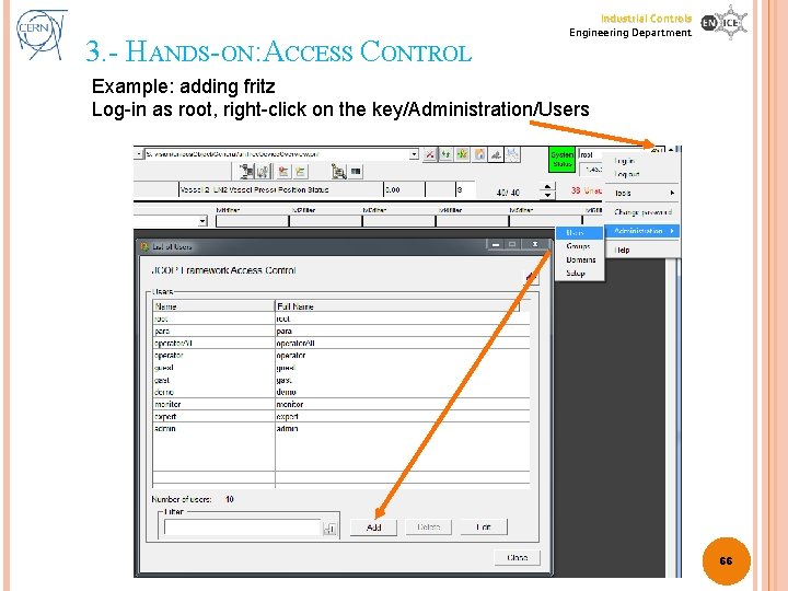 3. - HANDS-ON: ACCESS CONTROL Industrial Controls Engineering Department Example: adding fritz Log-in as