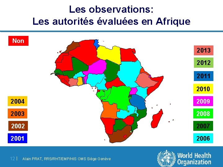 Les observations: Les autorités évaluées en Afrique Non 2013 2012 2011 2010 2004 2009