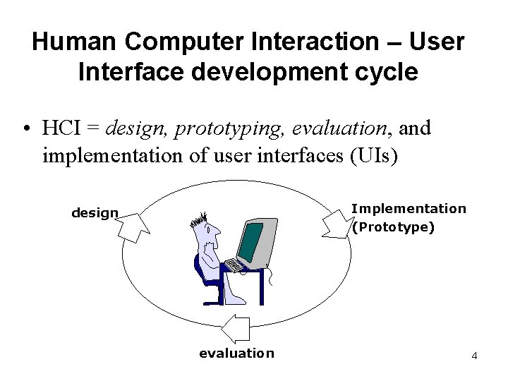 Human Computer Interaction – User Interface development cycle • HCI = design, prototyping, evaluation,