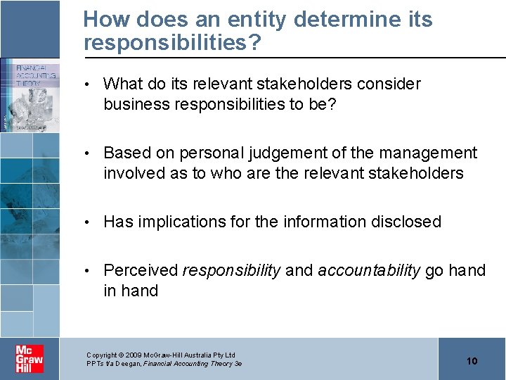 How does an entity determine its responsibilities? • What do its relevant stakeholders consider