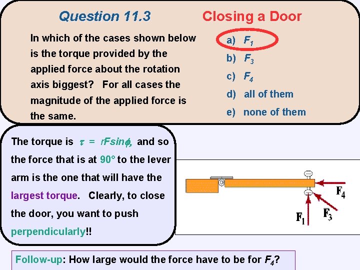Question 11. 3 Closing a Door In which of the cases shown below a)