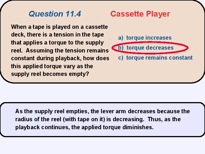 Question 11. 4 When a tape is played on a cassette deck, there is