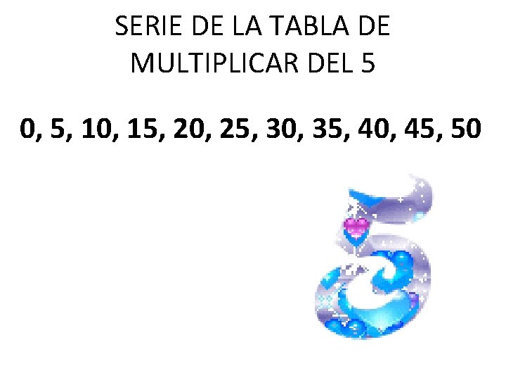 SERIE DE LA TABLA DE MULTIPLICAR DEL 5 0, 5, 10, 15, 20, 25,