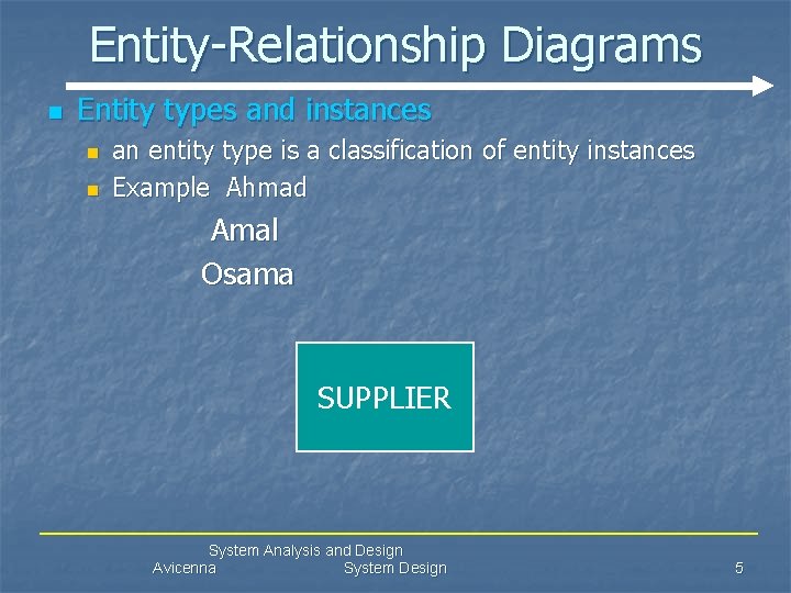 Entity-Relationship Diagrams n Entity types and instances n n an entity type is a