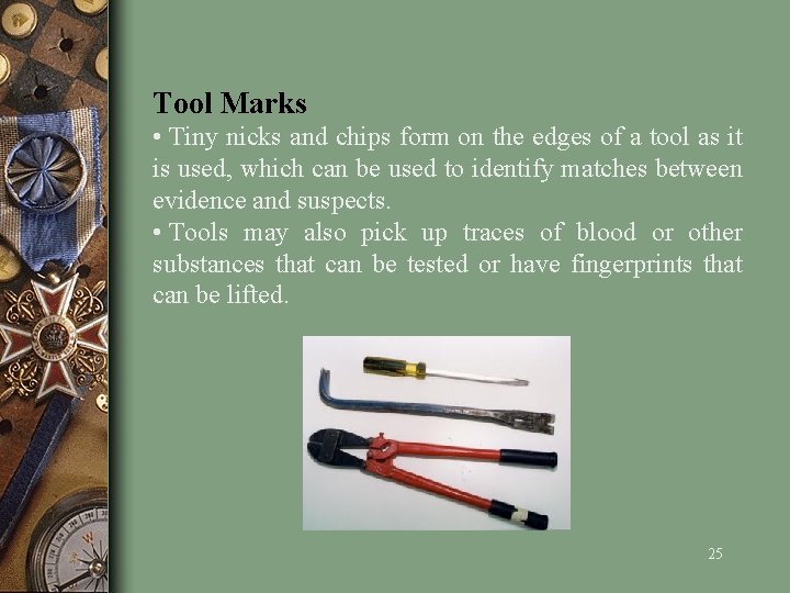 Tool Marks • Tiny nicks and chips form on the edges of a tool