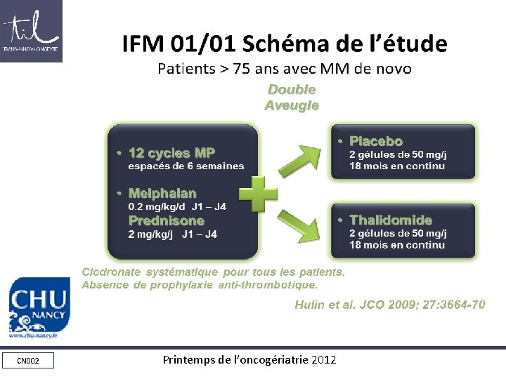 IFM 01/01 Schéma de l’étude Patients > 75 ans avec MM de novo CN IFM 01/01 Schéma de l’étude Patients > 75 ans avec MM de novo CN