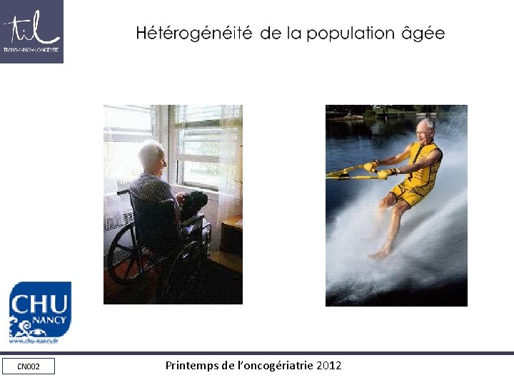 Hétérogénéité de la population âgée CN 002 Printemps de l’oncogériatrie 2012 Hétérogénéité de la population âgée CN 002 Printemps de l’oncogériatrie 2012