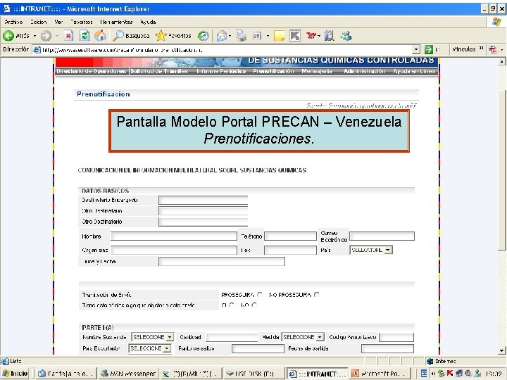 Pantalla Modelo Portal PRECAN – Venezuela Prenotificaciones. 