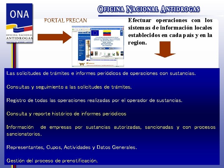 PORTAL PRECAN Efectuar operaciones con los sistemas de información locales establecidos en cada país