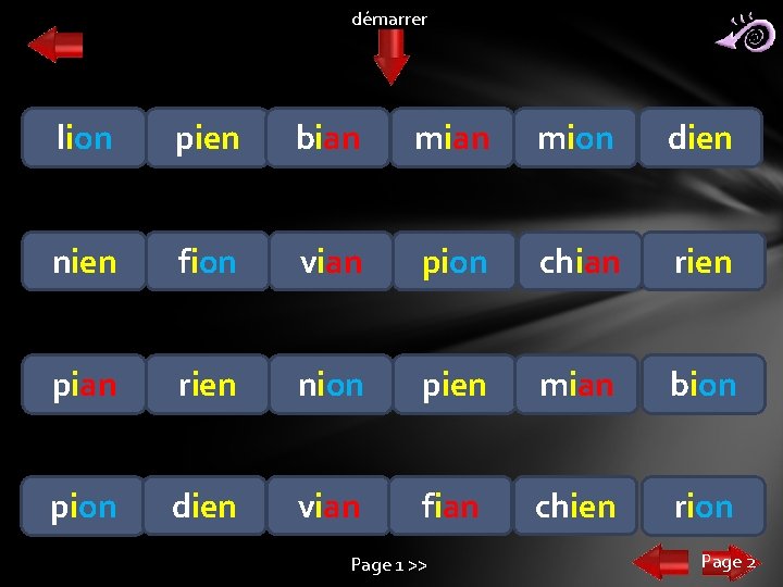 démarrer lion pien bian mion dien nien fion vian pion chian rien pian rien