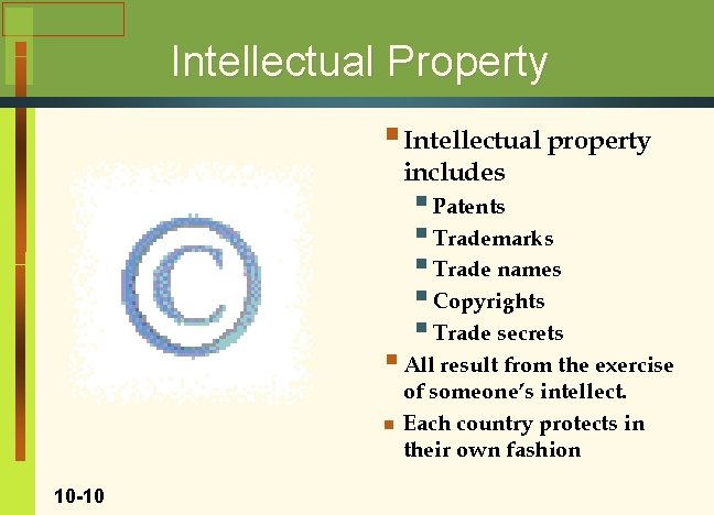 Intellectual Property § Intellectual property includes § Patents § Trademarks § Trade names §