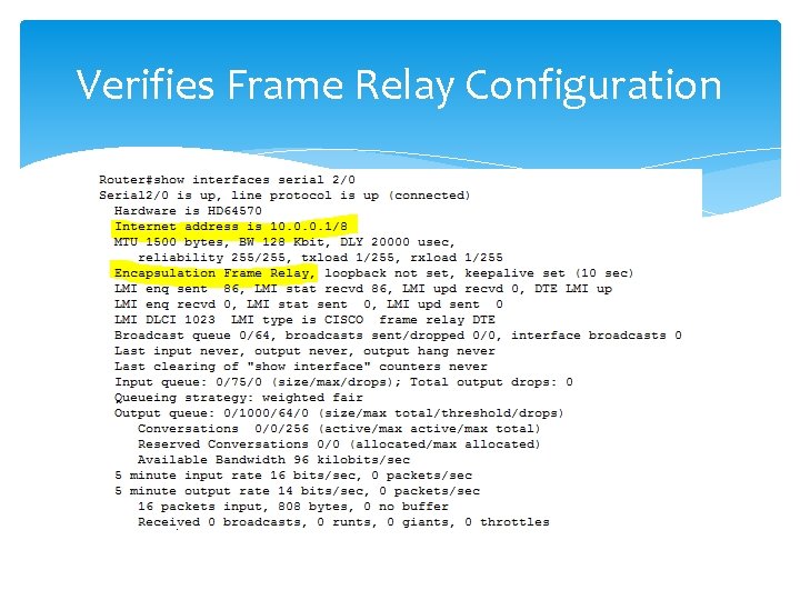Verifies Frame Relay Configuration 