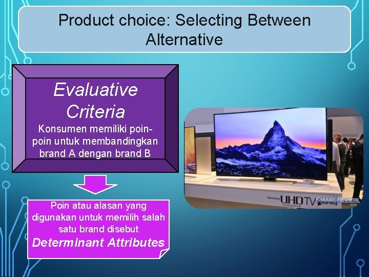 Product choice: Selecting Between Alternative Evaluative Criteria Konsumen memiliki poin untuk membandingkan brand A