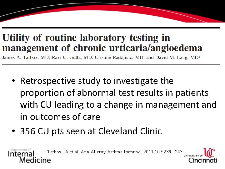  • Retrospective study to investigate the proportion of abnormal test results in patients