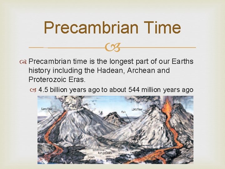 Precambrian Time Precambrian time is the longest part of our Earths history including the