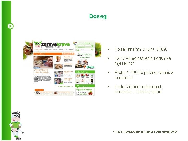 Doseg • Portal lansiran u rujnu 2009. • 120. 274 jedinstvenih korisnika mjesečno* •