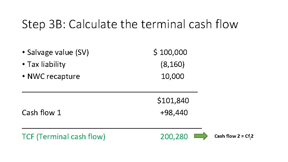 Step 3 B: Calculate the terminal cash flow • Salvage value (SV) $ 100,