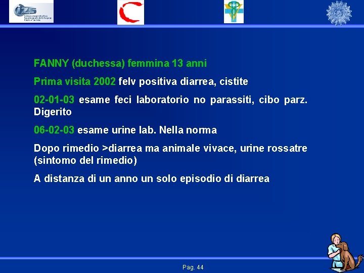 FANNY (duchessa) femmina 13 anni Prima visita 2002 felv positiva diarrea, cistite 02 -01