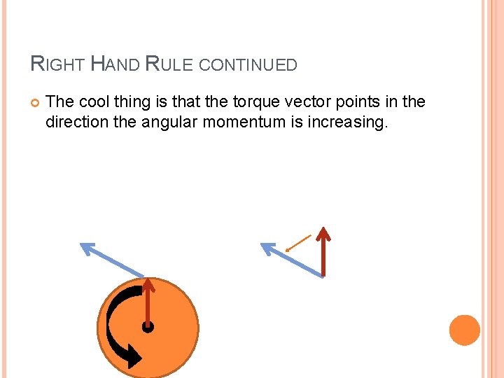 RIGHT HAND RULE CONTINUED The cool thing is that the torque vector points in