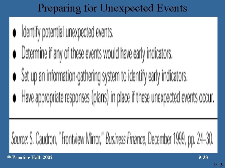 Preparing for Unexpected Events © Prentice Hall, 2002 9 -33 9 3 