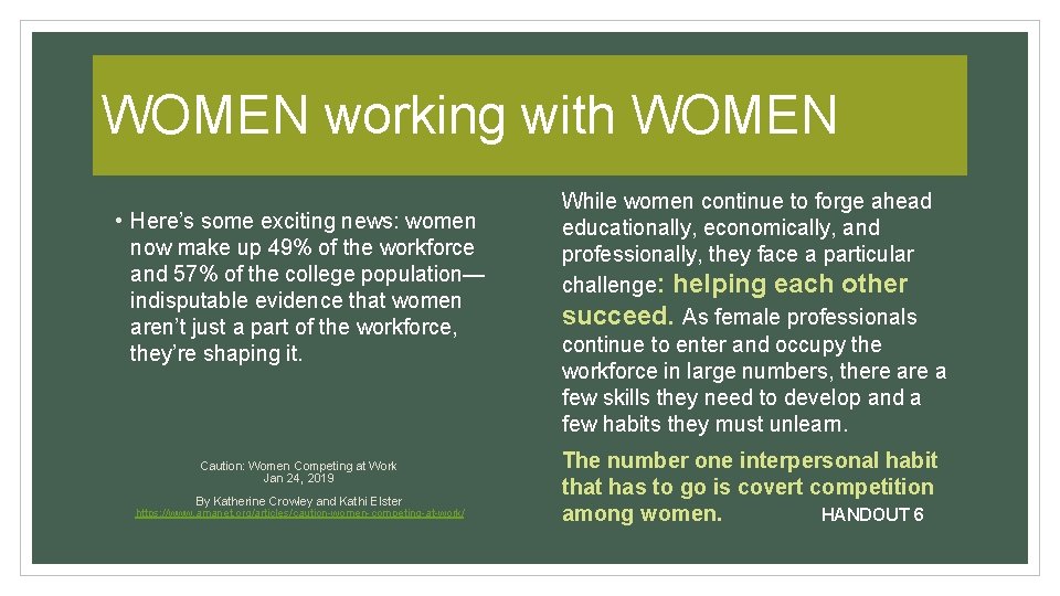 WOMEN working with WOMEN • Here’s some exciting news: women now make up 49% WOMEN working with WOMEN • Here’s some exciting news: women now make up 49%