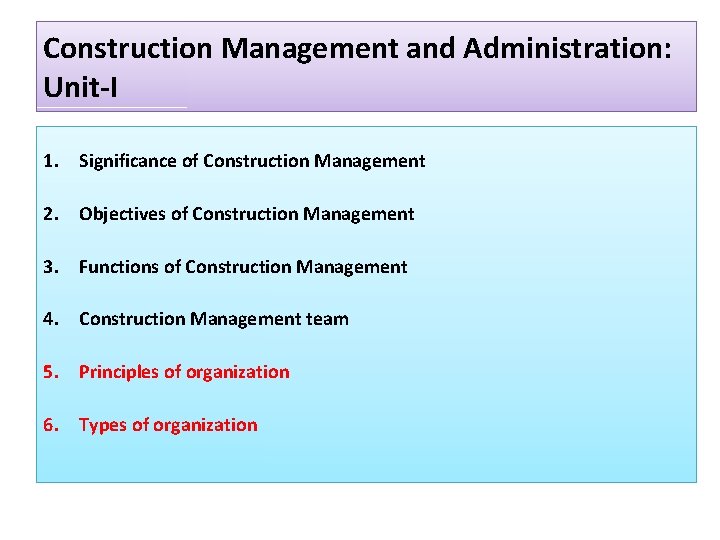 Construction Management and Administration: Unit-I 1. Significance of Construction Management 2. Objectives of Construction