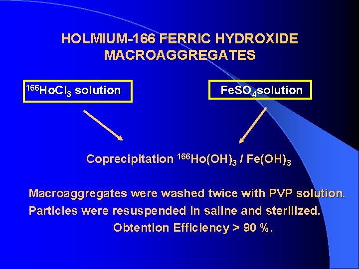 HOLMIUM-166 FERRIC HYDROXIDE MACROAGGREGATES 166 Ho. Cl solution Fe. SO solution 3 4 Coprecipitation