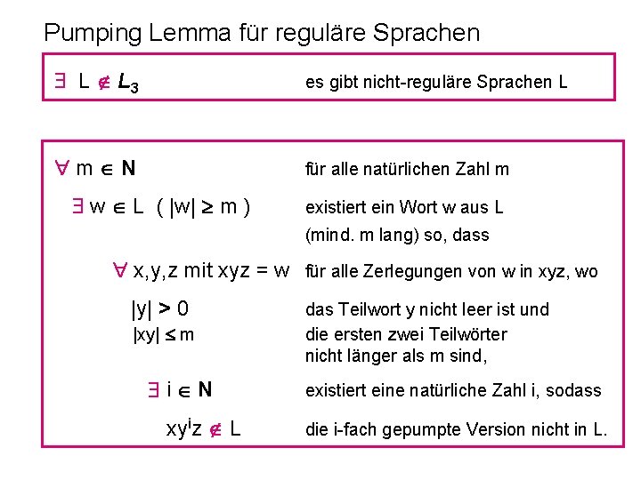 Pumping Lemma für reguläre Sprachen L L 3 es gibt nicht-reguläre Sprachen L m