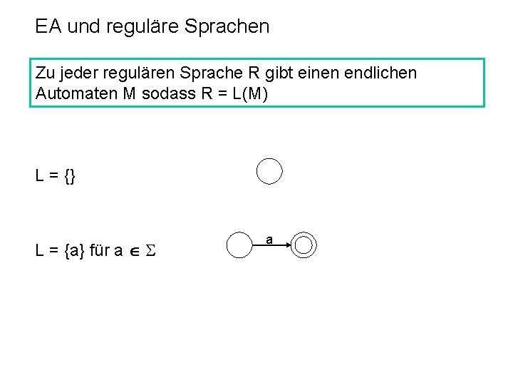 EA und reguläre Sprachen Zu jeder regulären Sprache R gibt einen endlichen Automaten M