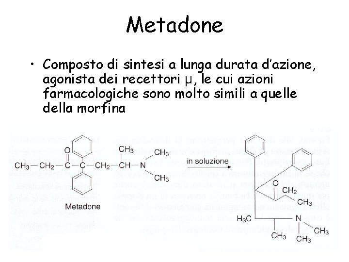 Metadone • Composto di sintesi a lunga durata d’azione, agonista dei recettori μ, le