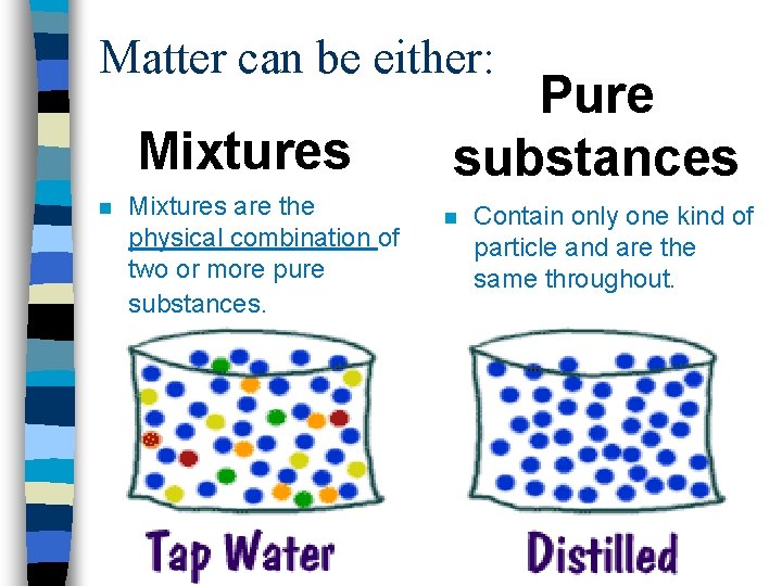 Matter can be either: Mixtures n Mixtures are the physical combination of two or