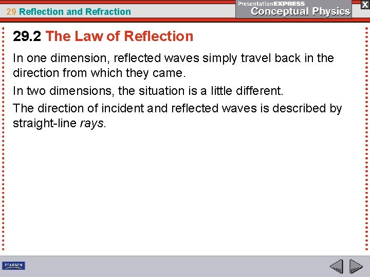 29 Reflection and Refraction 29. 2 The Law of Reflection In one dimension, reflected
