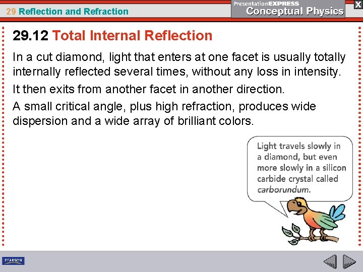 29 Reflection and Refraction 29. 12 Total Internal Reflection In a cut diamond, light