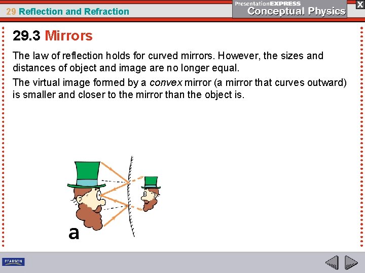 29 Reflection and Refraction 29. 3 Mirrors The law of reflection holds for curved