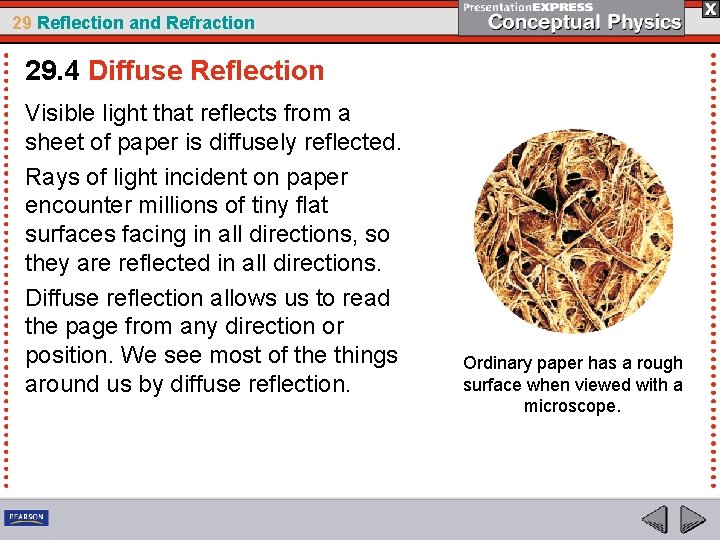 29 Reflection and Refraction 29. 4 Diffuse Reflection Visible light that reflects from a