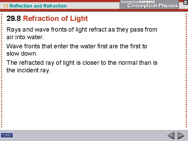 29 Reflection and Refraction 29. 8 Refraction of Light Rays and wave fronts of