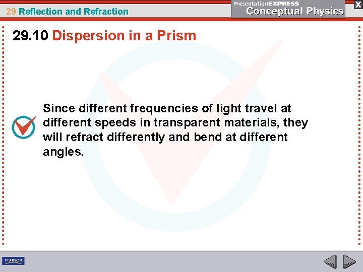 29 Reflection and Refraction 29. 10 Dispersion in a Prism Since different frequencies of