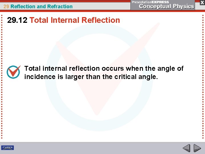 29 Reflection and Refraction 29. 12 Total Internal Reflection Total internal reflection occurs when