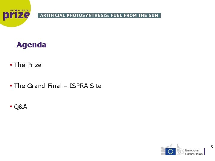 Agenda • The Prize • The Grand Final – ISPRA Site • Q&A 3