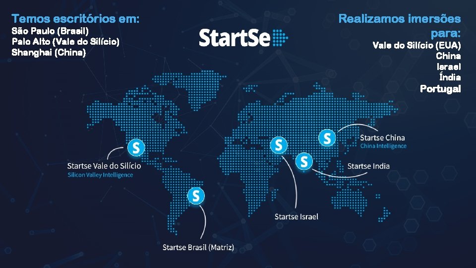 Temos escritórios em: São Paulo (Brasil) Palo Alto (Vale do Silício) Shanghai (China) Realizamos