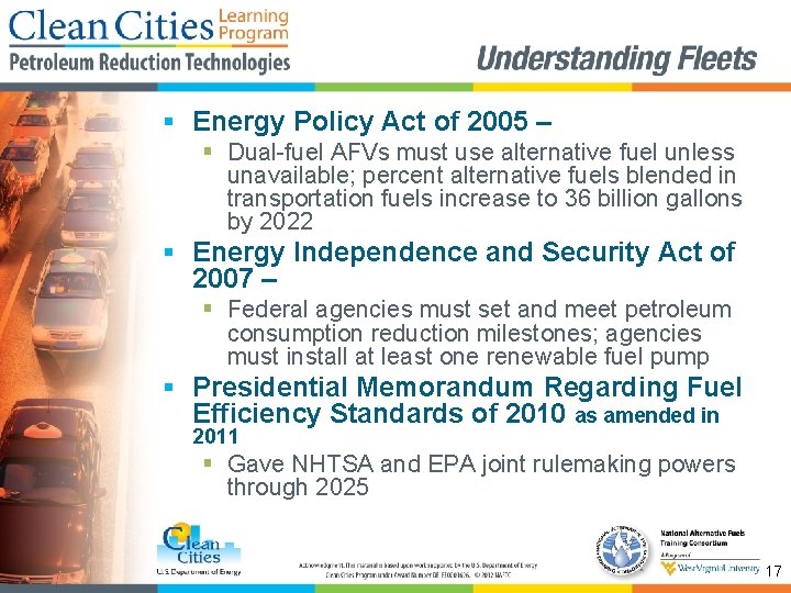 § Energy Policy Act of 2005 – § Dual-fuel AFVs must use alternative fuel
