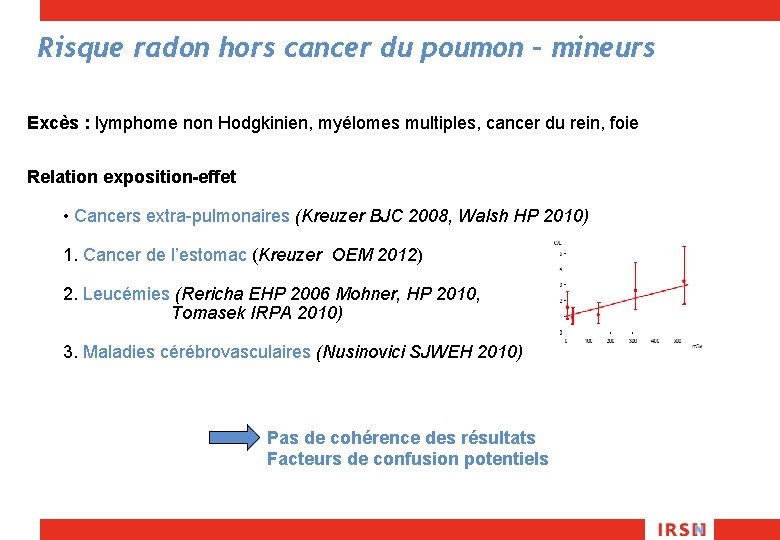 Risque radon hors cancer du poumon – mineurs Excès : lymphome non Hodgkinien, myélomes