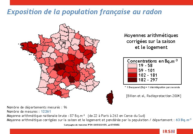 Exposition de la population française au radon Moyennes arithmétiques corrigées sur la saison et