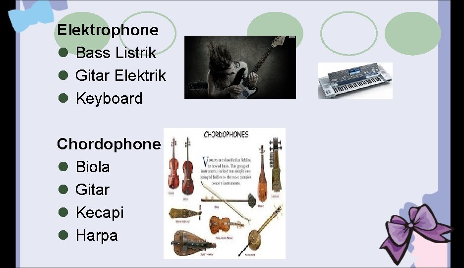 Elektrophone l Bass Listrik l Gitar Elektrik l Keyboard Chordophone l Biola l Gitar