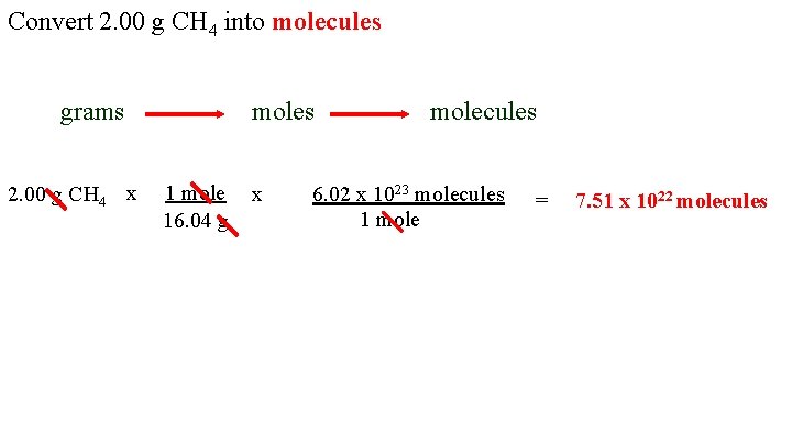 Convert 2. 00 g CH 4 into molecules grams 2. 00 g CH 4