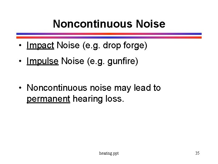 Noncontinuous Noise • Impact Noise (e. g. drop forge) • Impulse Noise (e. g.
