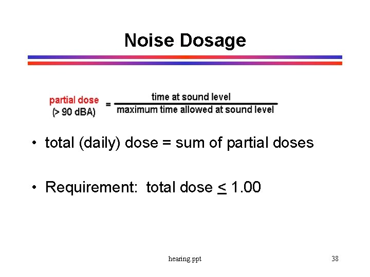 Noise Dosage • total (daily) dose = sum of partial doses • Requirement: total