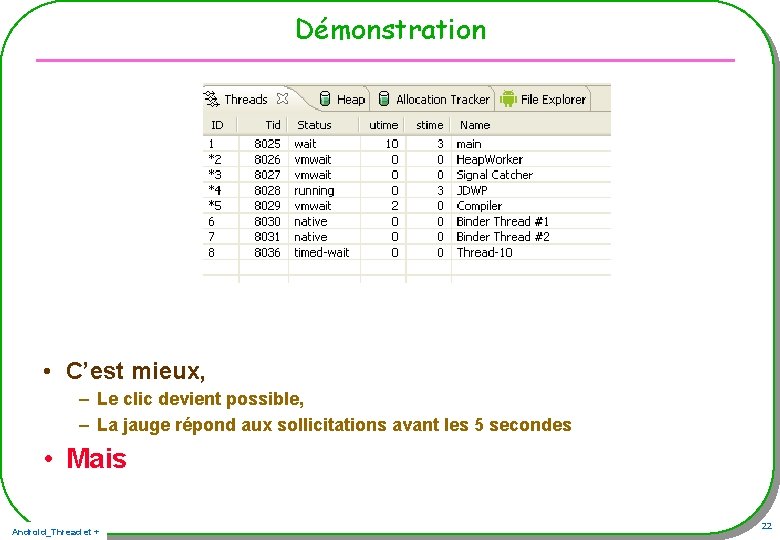 Démonstration • C’est mieux, – Le clic devient possible, – La jauge répond aux Démonstration • C’est mieux, – Le clic devient possible, – La jauge répond aux