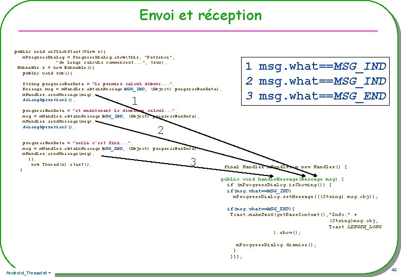 Envoi et réception public void on. Click. Start(View v){ m. Progress. Dialog = Progress. Envoi et réception public void on. Click. Start(View v){ m. Progress. Dialog = Progress.